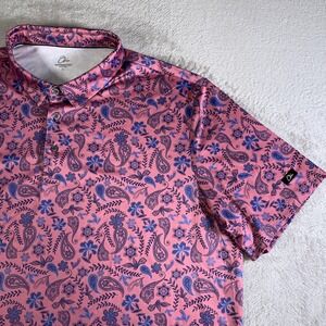 Obla Polo Shirt Mens 2XL Pink All Over Paisley Golf Performance Stretch Top XXL